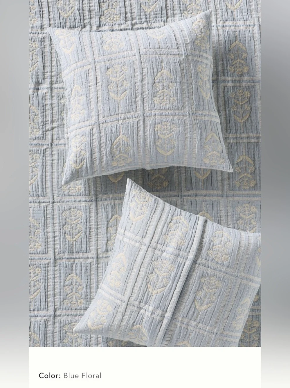 New Anthropologie cotton Parker floral woven quilted euro sham blue cover